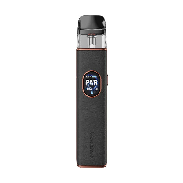 Black vape device with power indicator on a white background