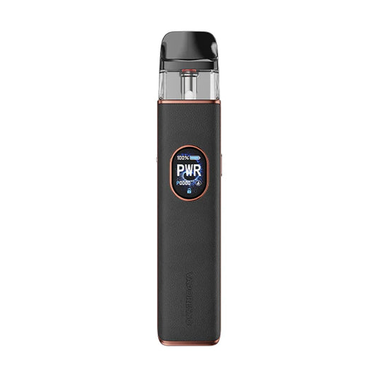 Black vape device with power indicator on a white background